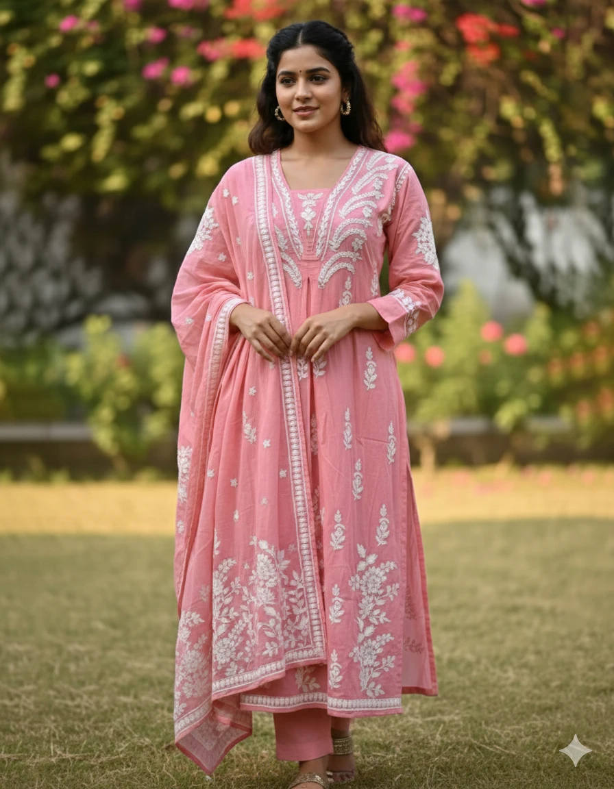 Pink Chikankari Suite
